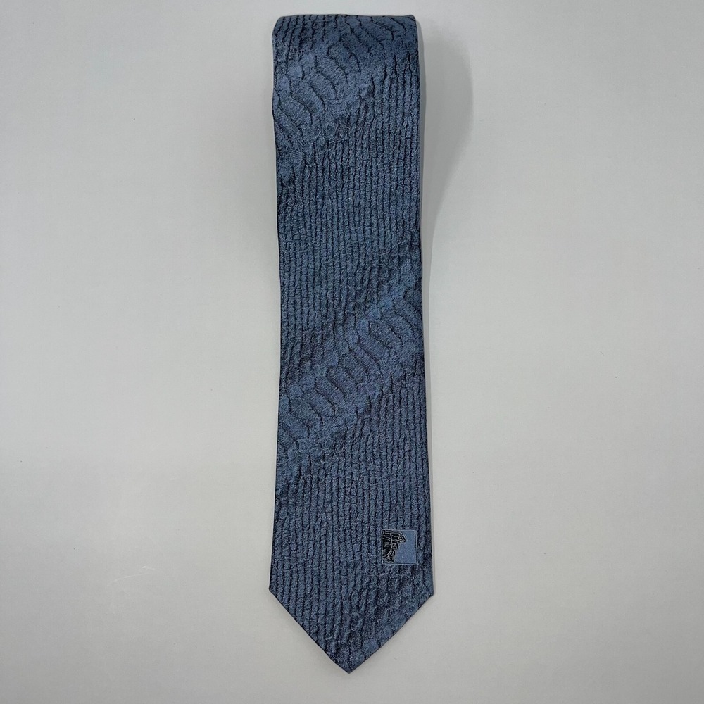 Versace Collection Mens Blue Silk Geometric Pattern Classic Neck Tie - Picture 3 of 7